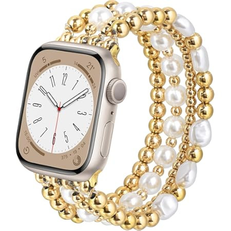 Pearl Bracelet Compatible with 40mm Apple Watch band 38mm Series 6 5 Women,Fashion Handmade Elastic Stretch Cute Beaded Strap Replacement | Amazon (US)