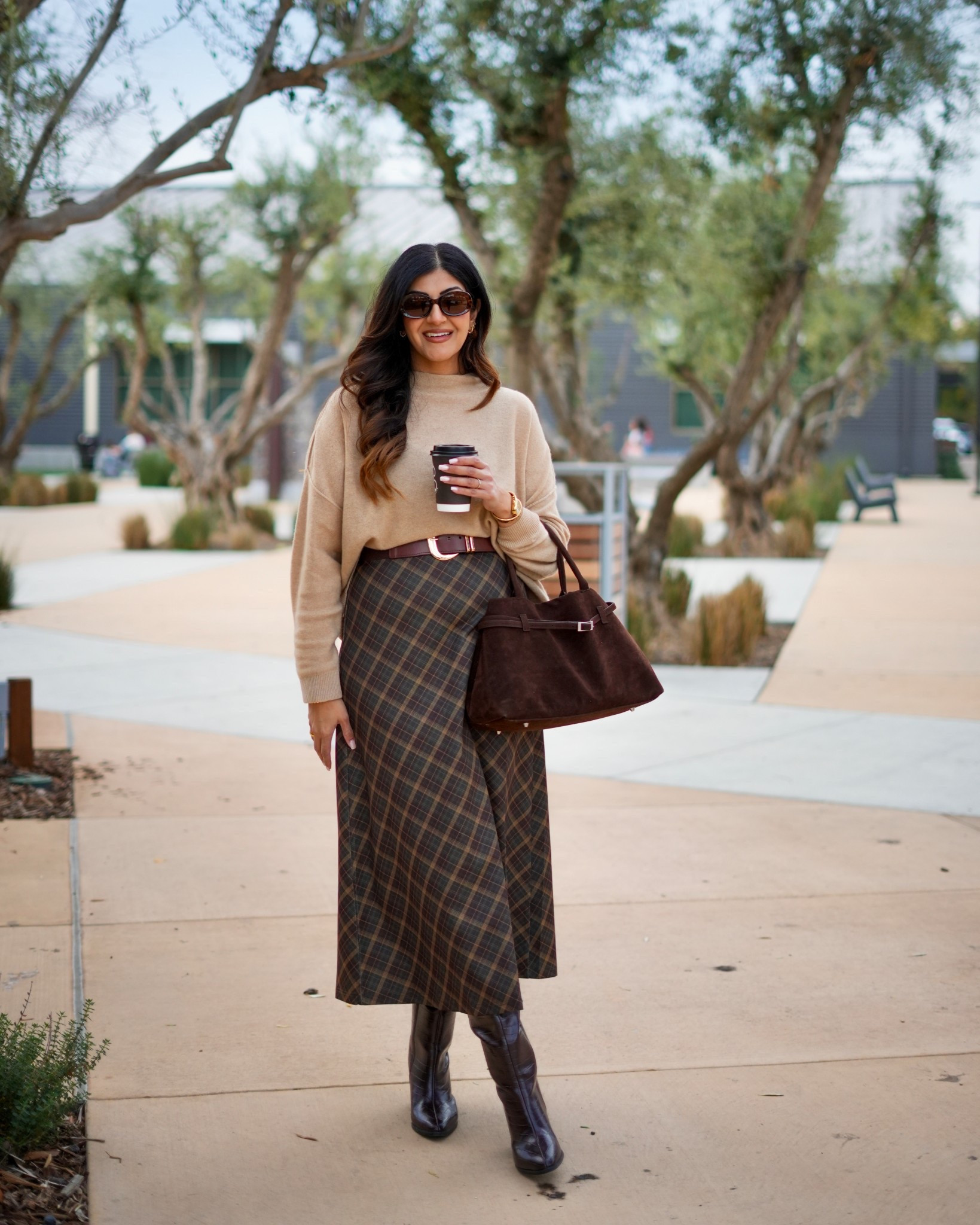 Cold weather outfit for work and the perfect tartan skirt for winter and the holidays. This cashmere blend sweater is so soft. 

#winteroutfit #workwear #tartan #coldweather #holidayoutfit

#LTKWorkwear #LTKHoliday #LTKMidsize