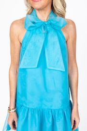 Turquoise Mini Dress with Bow in Front | Avara