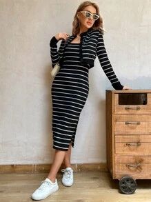 Striped Rib-knit Cami Dress With Coat
   SKU: sw2207077774887436      
          (5 Reviews)
    ... | SHEIN