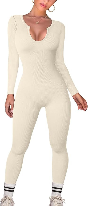 OQQ Women Yoga Jumpsuits Workout Ribbed One Piece Long Sleeve Exercise Sport Jumpsuits | Amazon (US)
