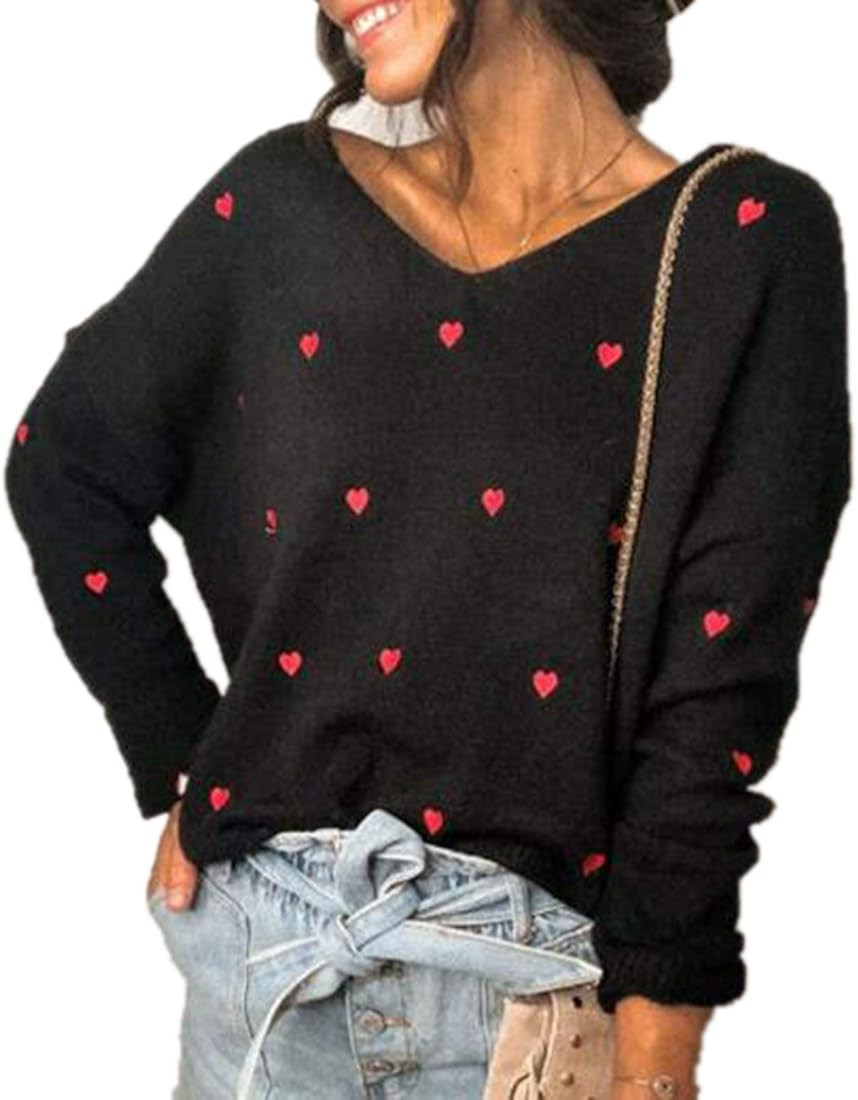 Each Women Femmes col en V Coeur Cavaliers surdimensionné câble Tricot Pull Dames Pull Sweats H... | Amazon (FR)