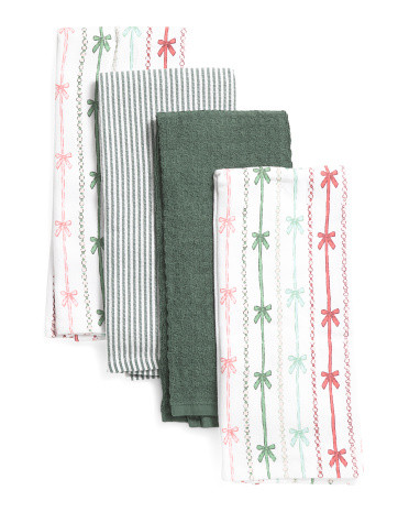 Set Of 4 Beads And Bows Kitchen Towels, Cotton | TJ Maxx