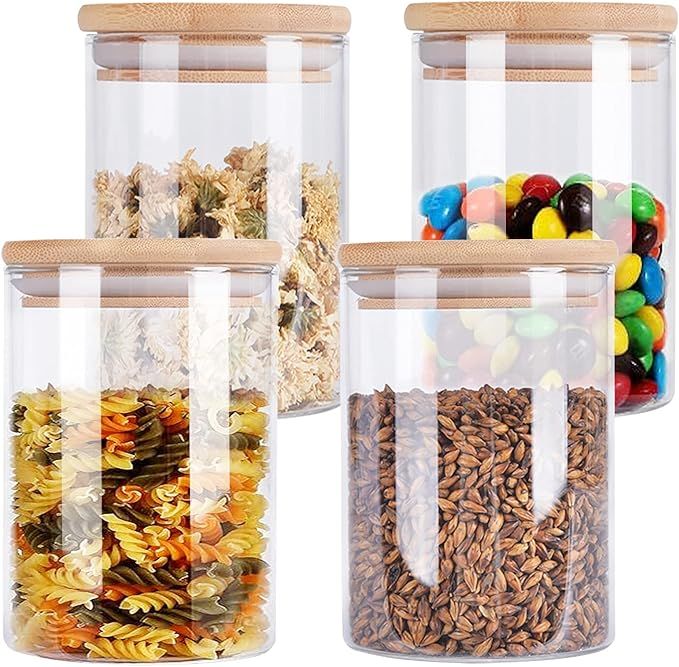 4 Pack Glass Storage Jars with Airtight Bamboo Lid, Aoeoe 29 OZ Glass Food Storage Jar, Glass Kit... | Amazon (US)