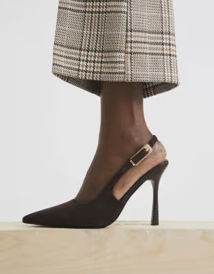 River Island Faux suede slingback buckle court heels in brown | ASOS (Global)