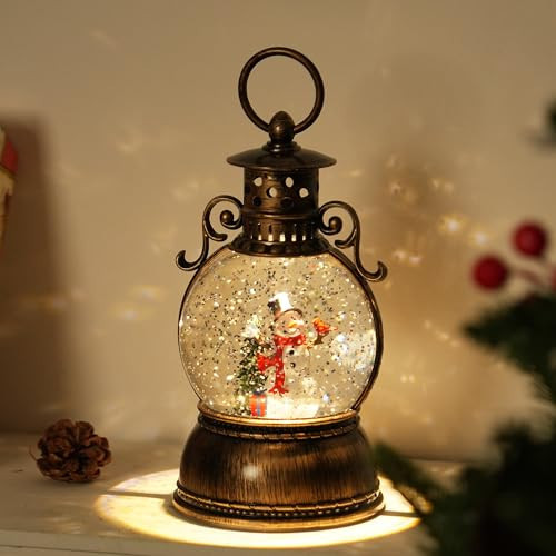Christmas Snow Globe Lantern Water Glittering Snowman Scene with Music & Timer, USB Lined/Battery Operated Lighted Water Lantern for Christmas Festival Decoration Gifts | Amazon (US)