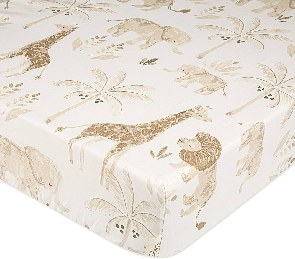 Crane Baby Soft Cotton Crib Mattress Sheet, Fitted Crib Sheet for Boys and Girls, Safari Animal, ... | Amazon (US)