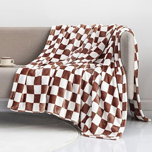 LOMAO Throw Blankets Flannel Blanket with Checkerboard Grid Pattern Soft Throw Blanket for Couch, Be | Amazon (CA)