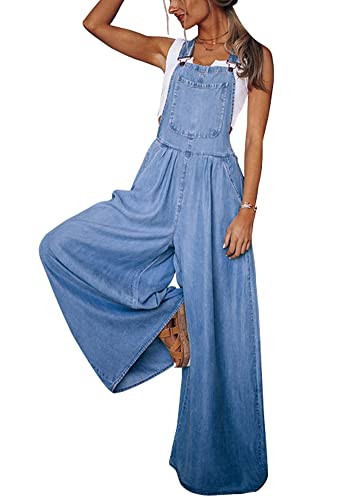 chouyatou Women's Loose Adjustable Strap Wide Leg Denim Bib Overall Jeans Pants | Amazon (US)