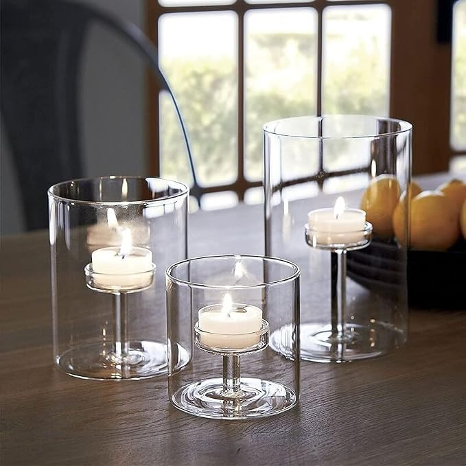 Set of 3 Cylinder Glass Decorative Hurricane Candle Holder Clear Votive Candle Holders Table Cent... | Amazon (US)