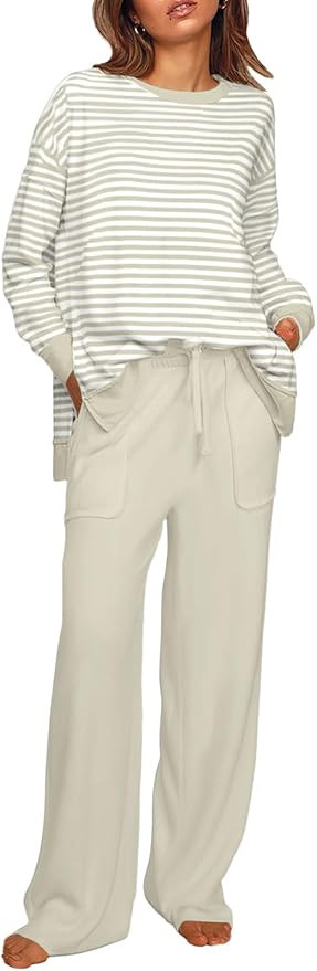 ETCYY NEW Lounge Sets for Women 2 Piece Outfits with Side Split Sweatshirt Tops and Wide Leg Swea... | Amazon (US)