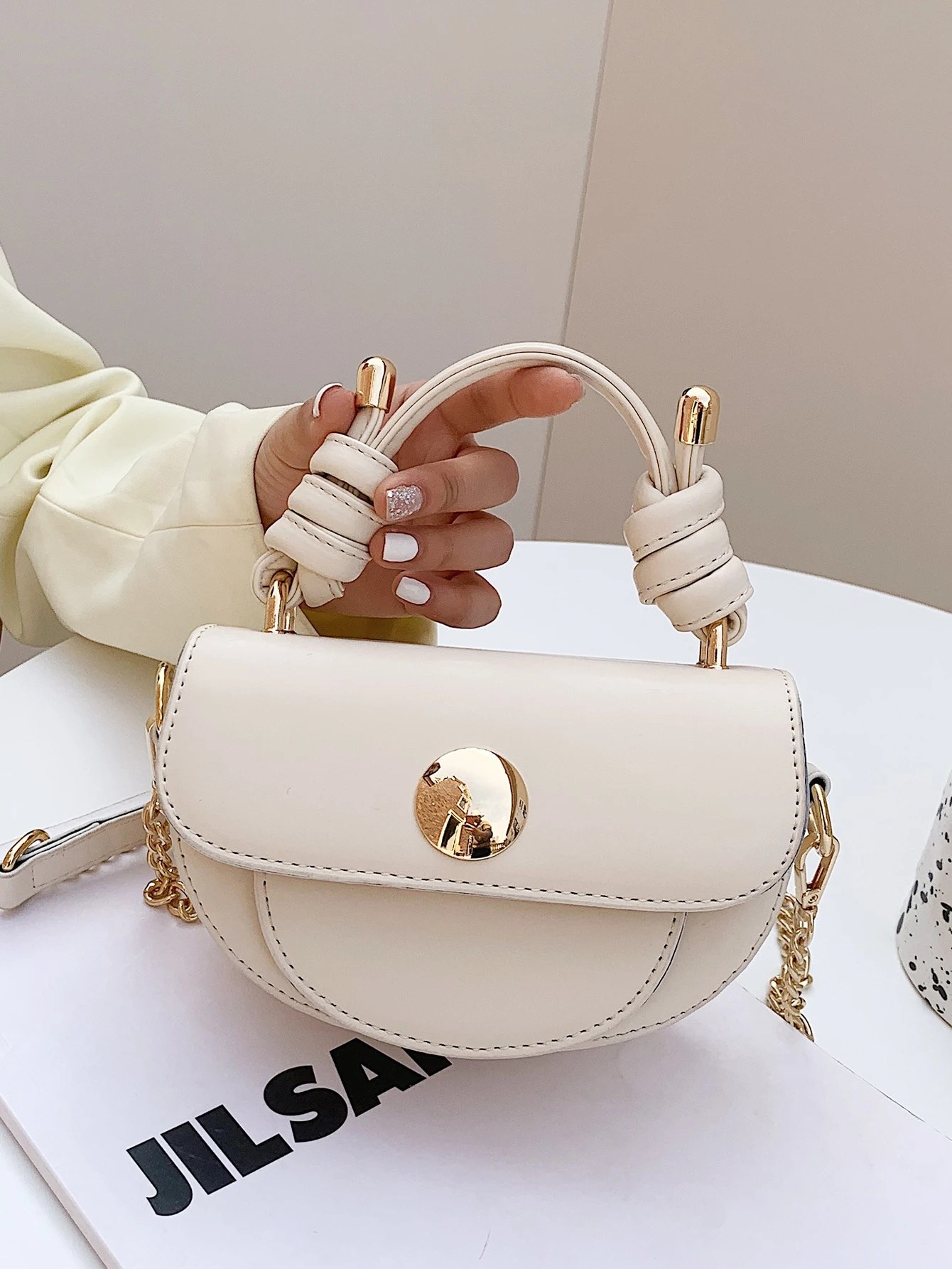 Metal Decor Stitch Trim Satchel Bag | SHEIN
