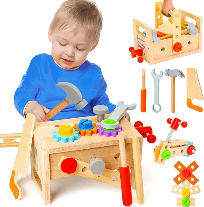 Wooden Tool Set for Kids 2 3 4 5 Year Old, 29Pcs Educational STEM Toys Toddler Montessori Toys fo... | Amazon (US)