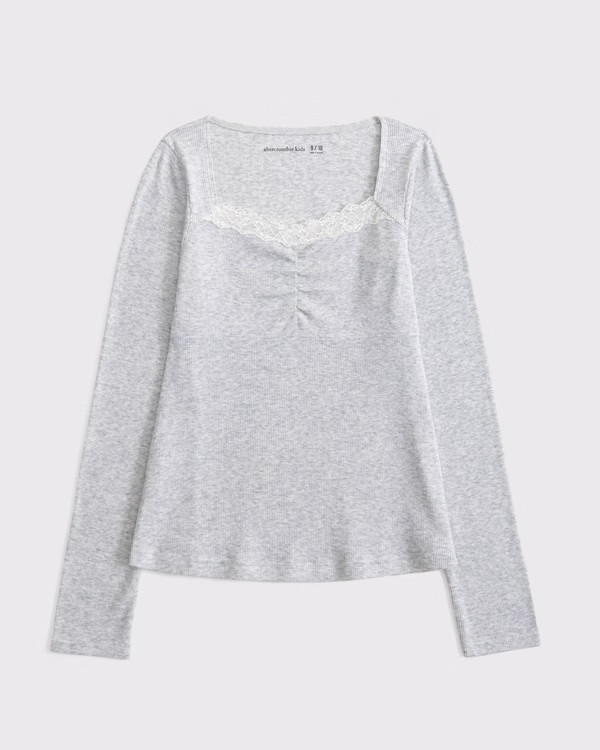 long-sleeve lace-trim babydoll top | Abercrombie & Fitch (US)