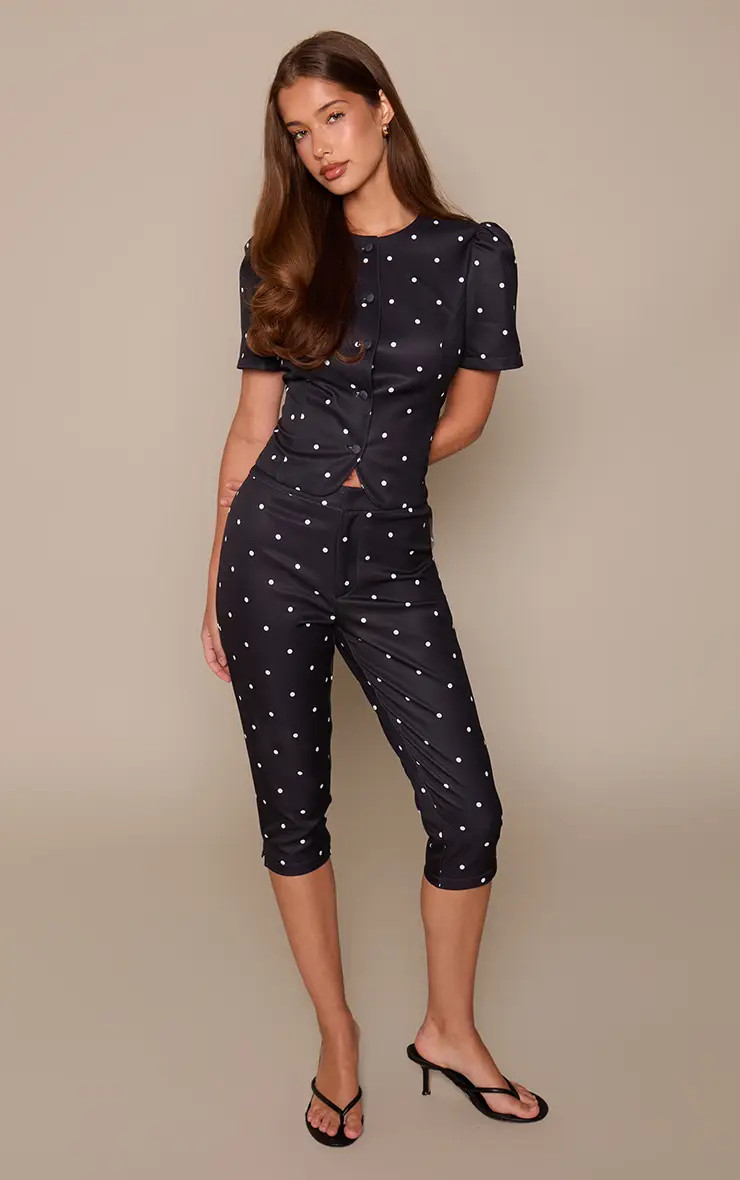 Black Polka Dot Tailored Capri Trousers | PrettyLittleThing US