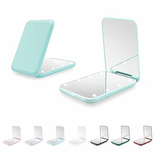 Kakuje Compact Mirror, 1X/3X Magnification LED Pocket Mirror with Nternal BIattery, Mini Mirror for Purse, Pocket,Travel and Present (Mint Green) | Amazon (US)