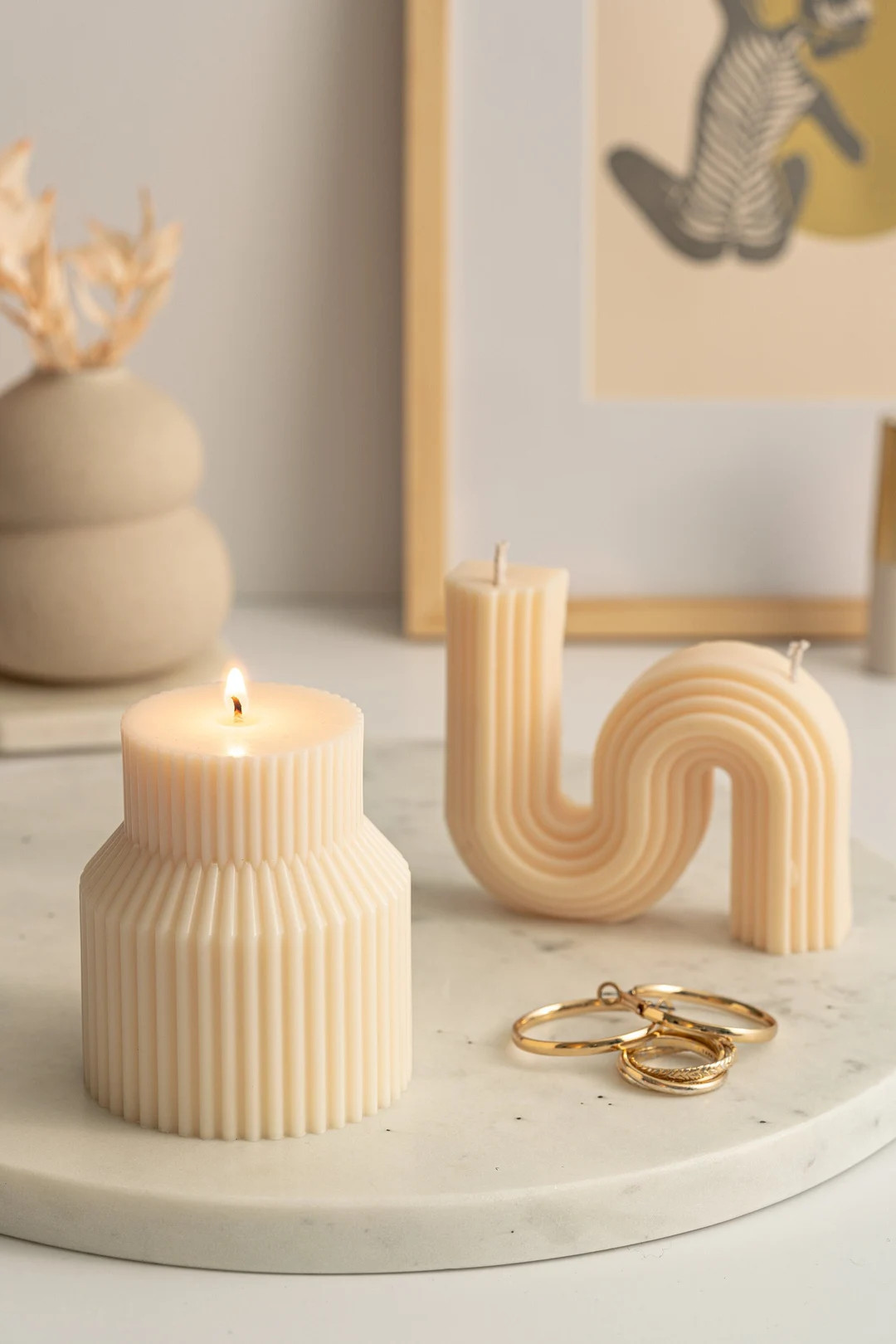 Ribbed Candle  Neutral Home Decor  Aesthetic Candle  Coffee - Etsy | Etsy (US)