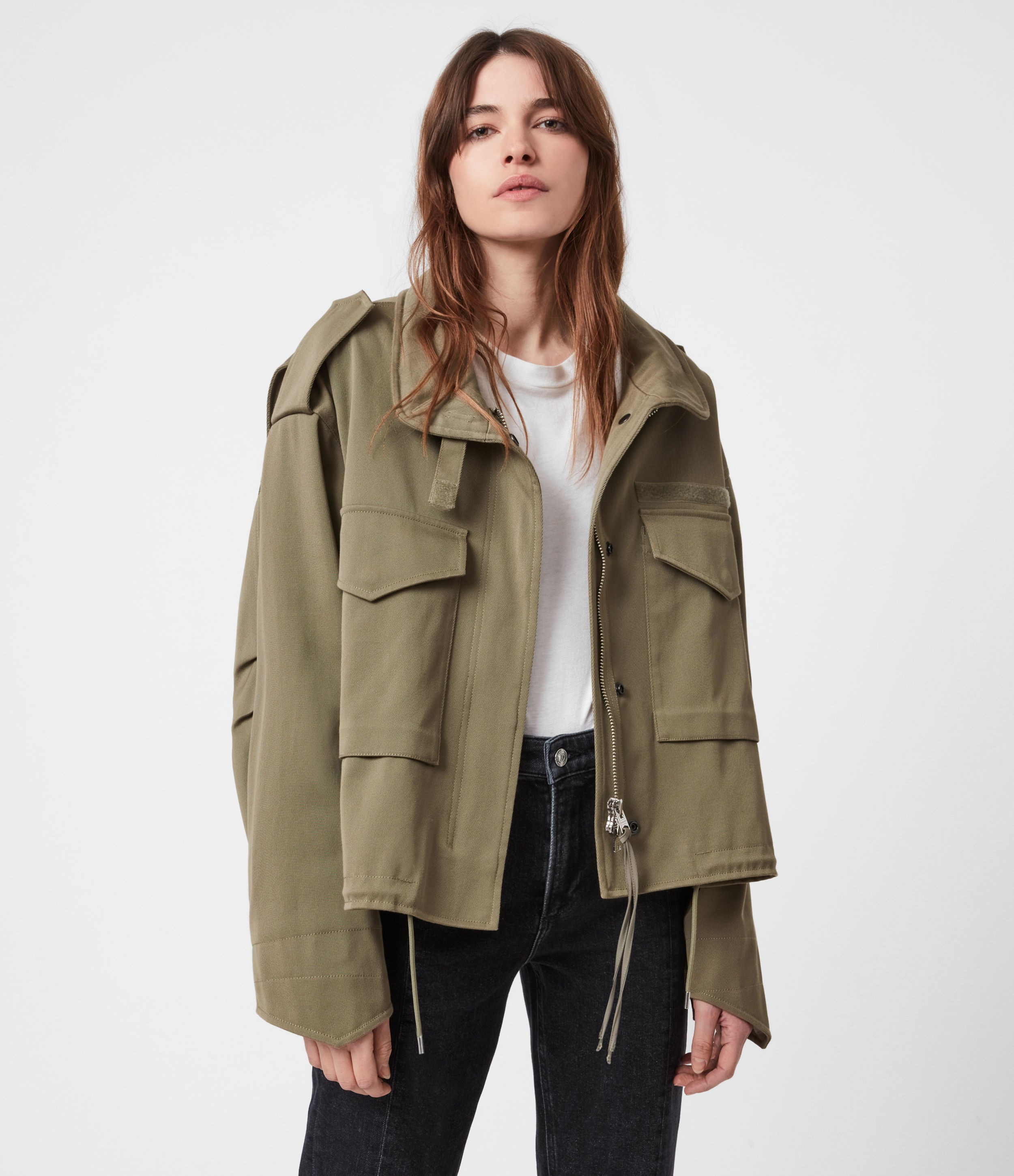 AllSaints Women's Amelia Military Jacket, Khaki Green, Size: 4 | AllSaints UK