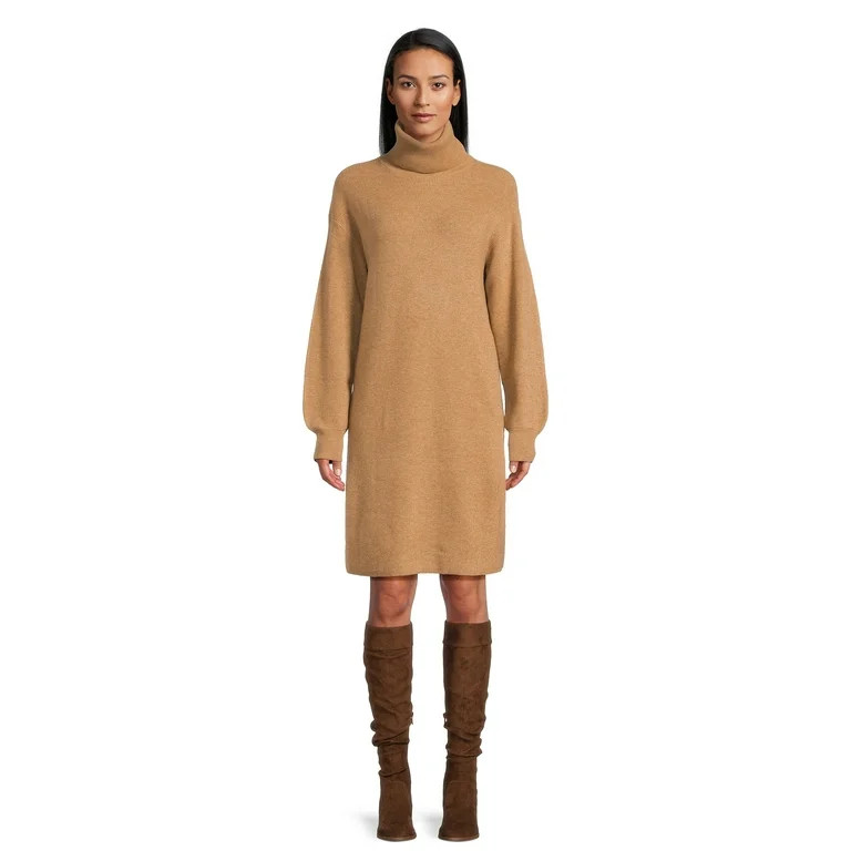 Time and Tru Women's Ribbed Knit Turtleneck Dress, Sizes S-XXXL | Walmart (US)