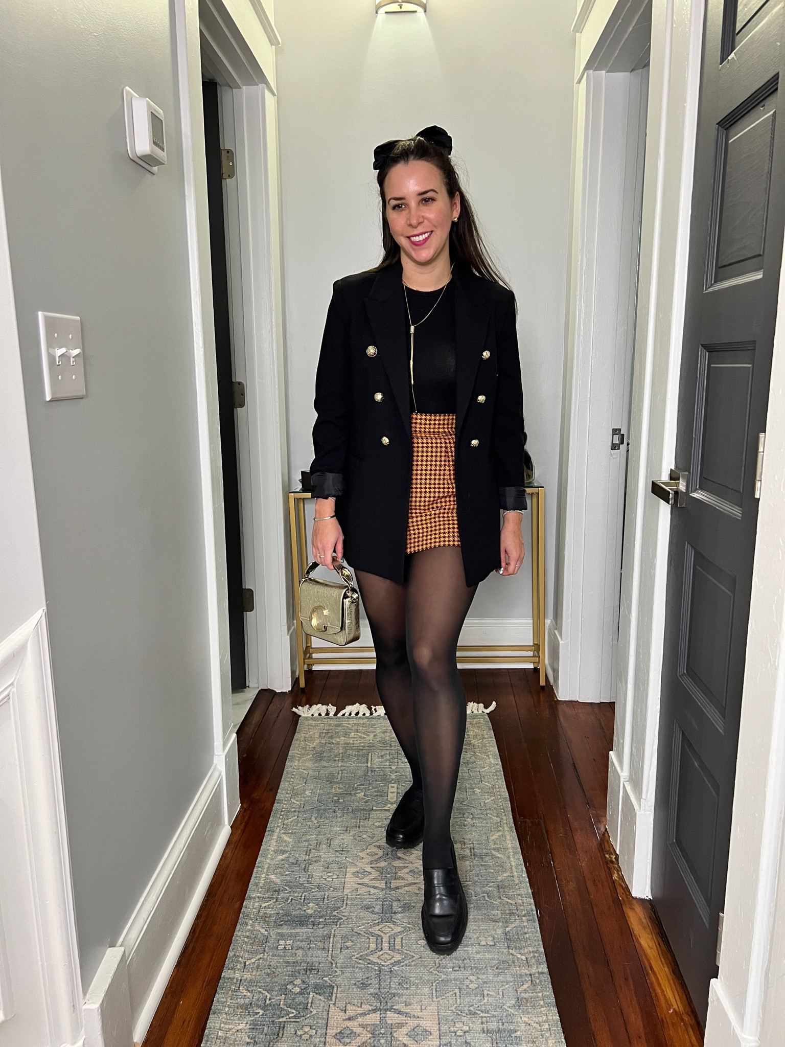 Mini skirt. Loafers and skirt. Oversized blazer and mini skirt. Hair bow. Rent the runway. 

#LTKfindsunder50 #LTKHoliday #LTKstyletip