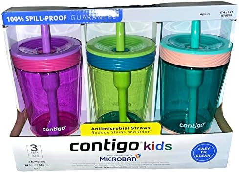 Contigo Spill-Proof Kids Tumbler, 3-Pack, Pink, Green, Aqua, Comes with Customized Bryant Supplie... | Amazon (US)