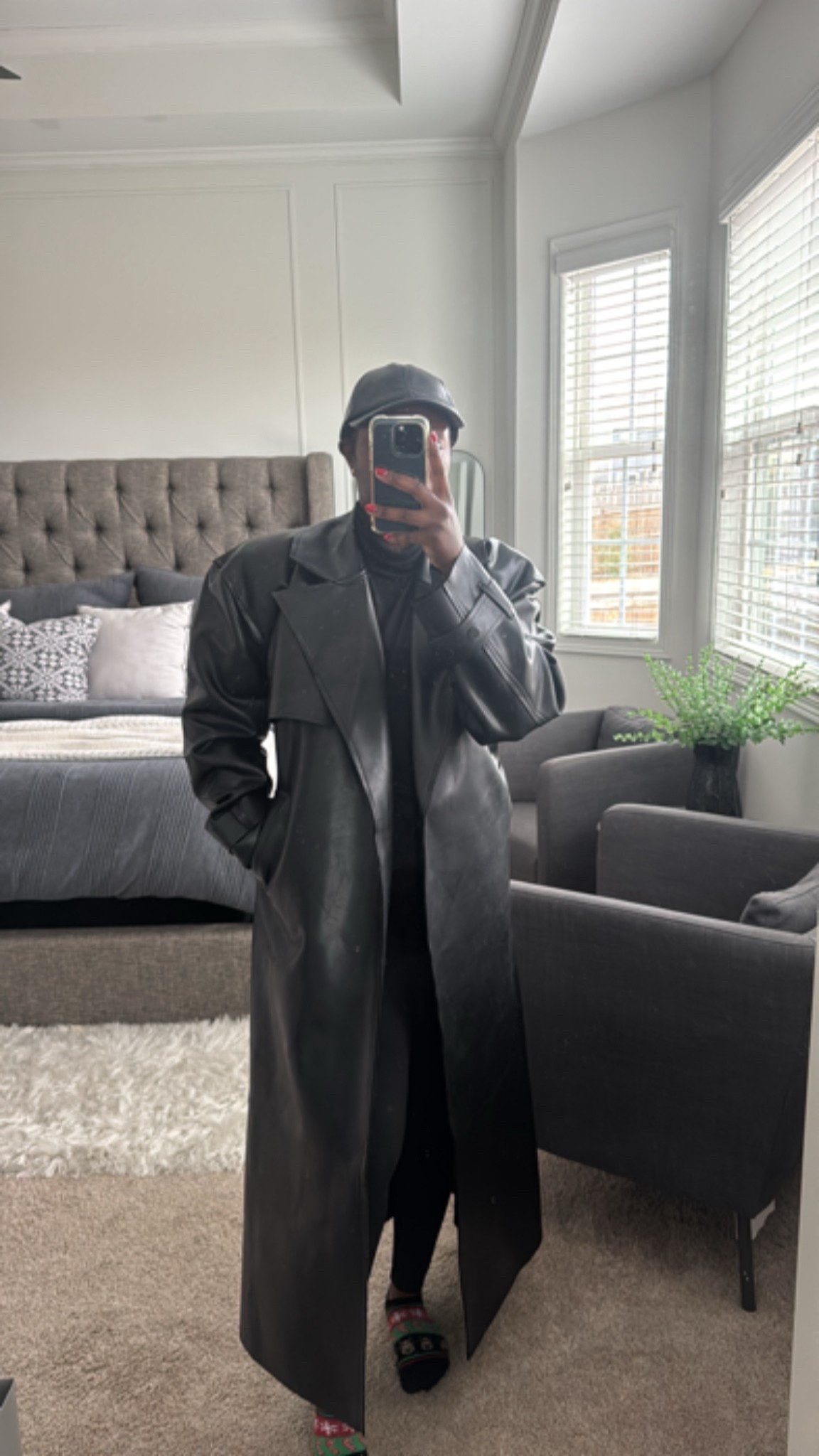 Faux leather Trench Coat 