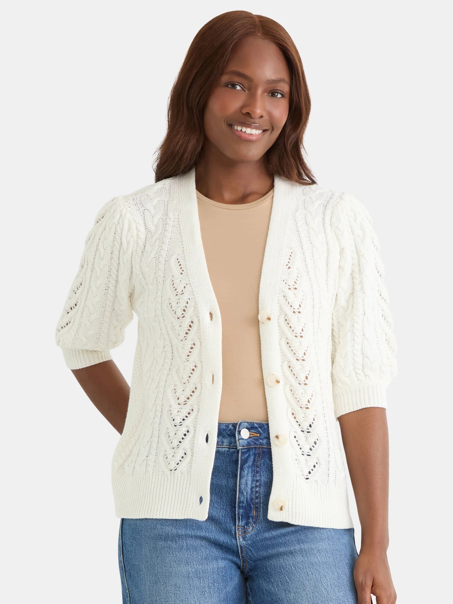 Time and Tru Women's Short Sleeve Boyfriend Cardigan, Lightweight, Sizes XS-XXXL | Walmart (US)