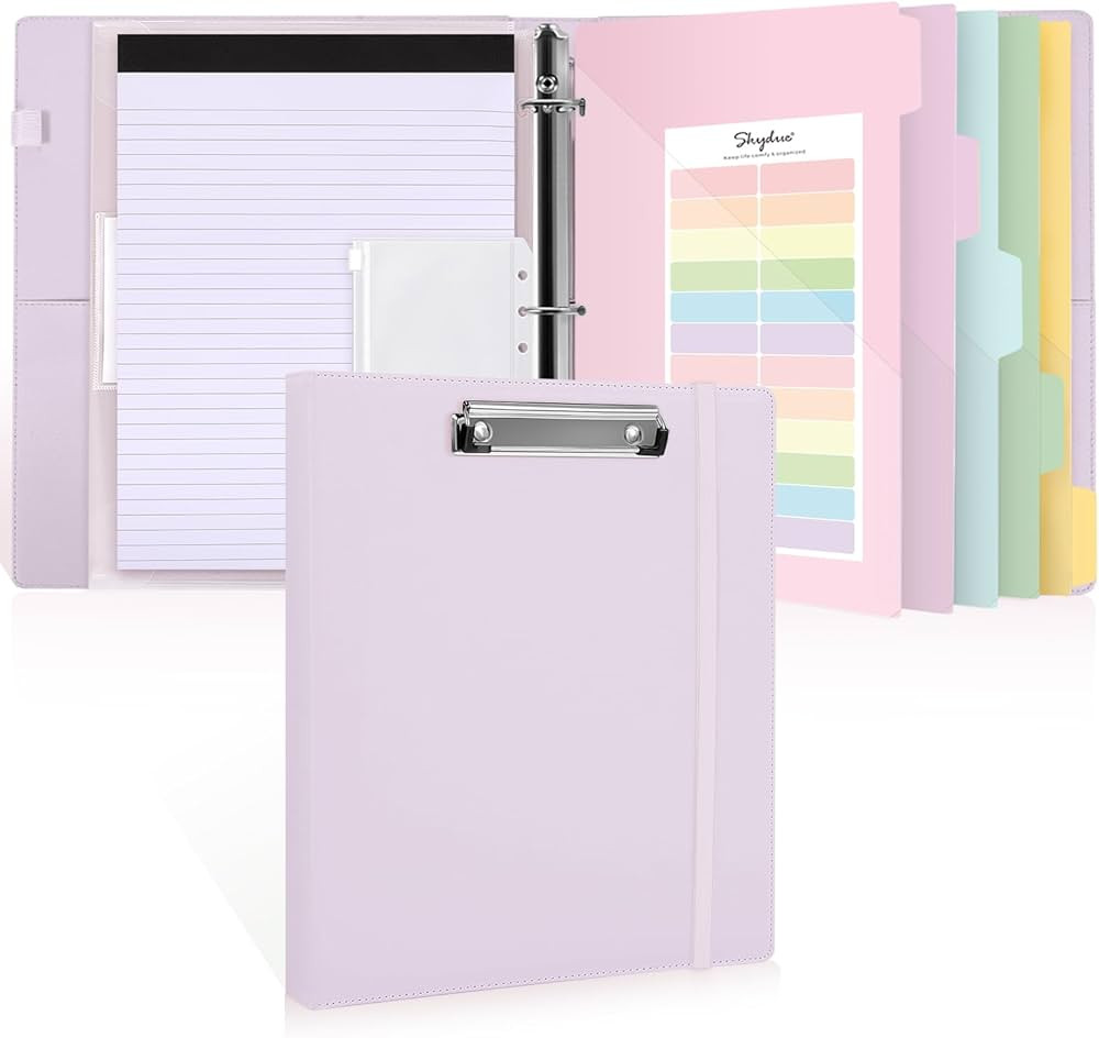 SKYDUE 3 Ring Binder with Clipboard 1 Inch, 13.2" × 10.2" PU Clipboard Binder with Notepad & 5 D... | Amazon (US)