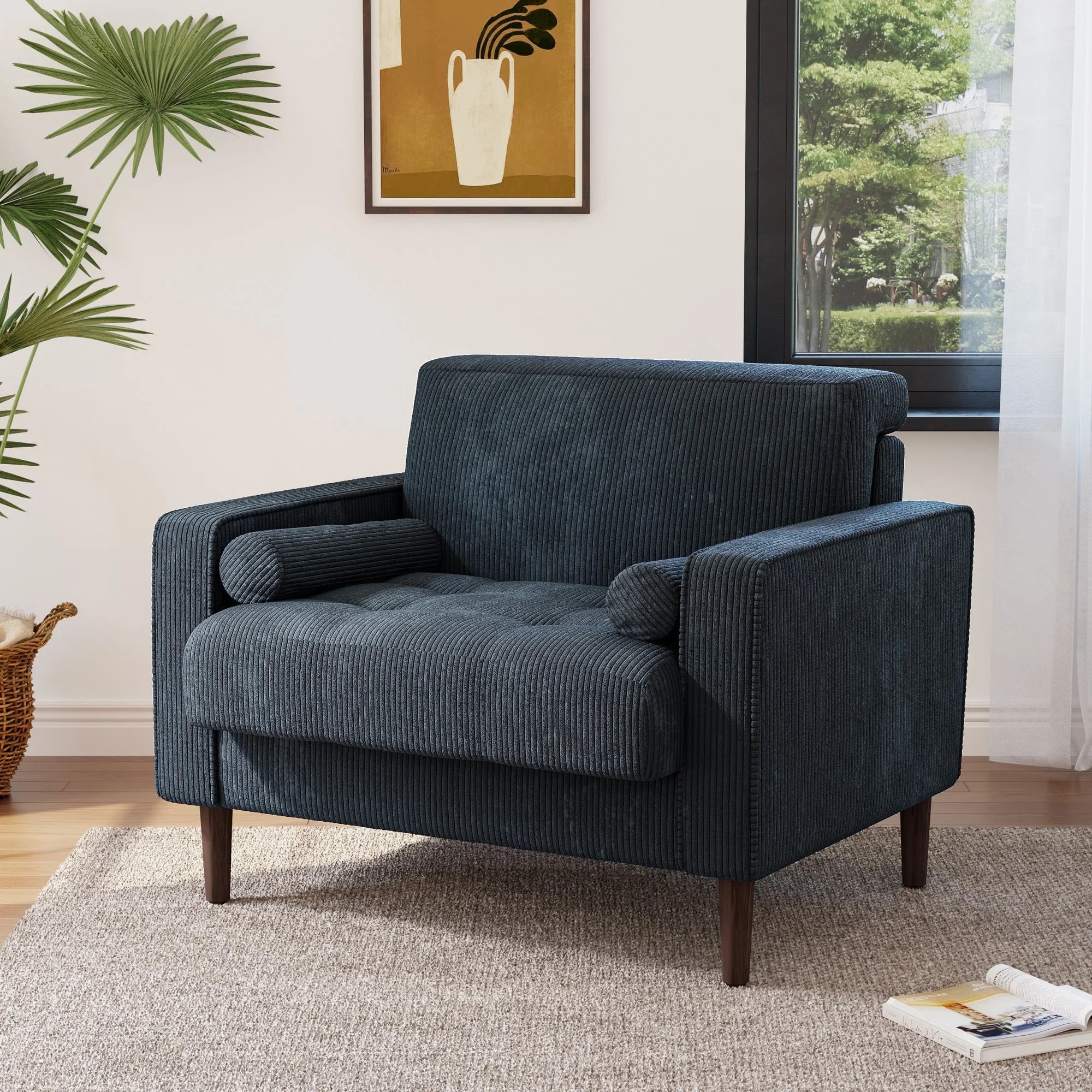 DREAMSIDEA Modern Upholstered Corduroy Accent Chairs Comfy Armchair Reading Chair with Pillows fo... | Walmart (US)