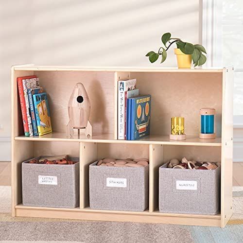 Guidecraft EdQ Essentials 5 Compartment Storage 30'' Natural with 3 Fabric Bins: Wooden Kids Book... | Amazon (US)