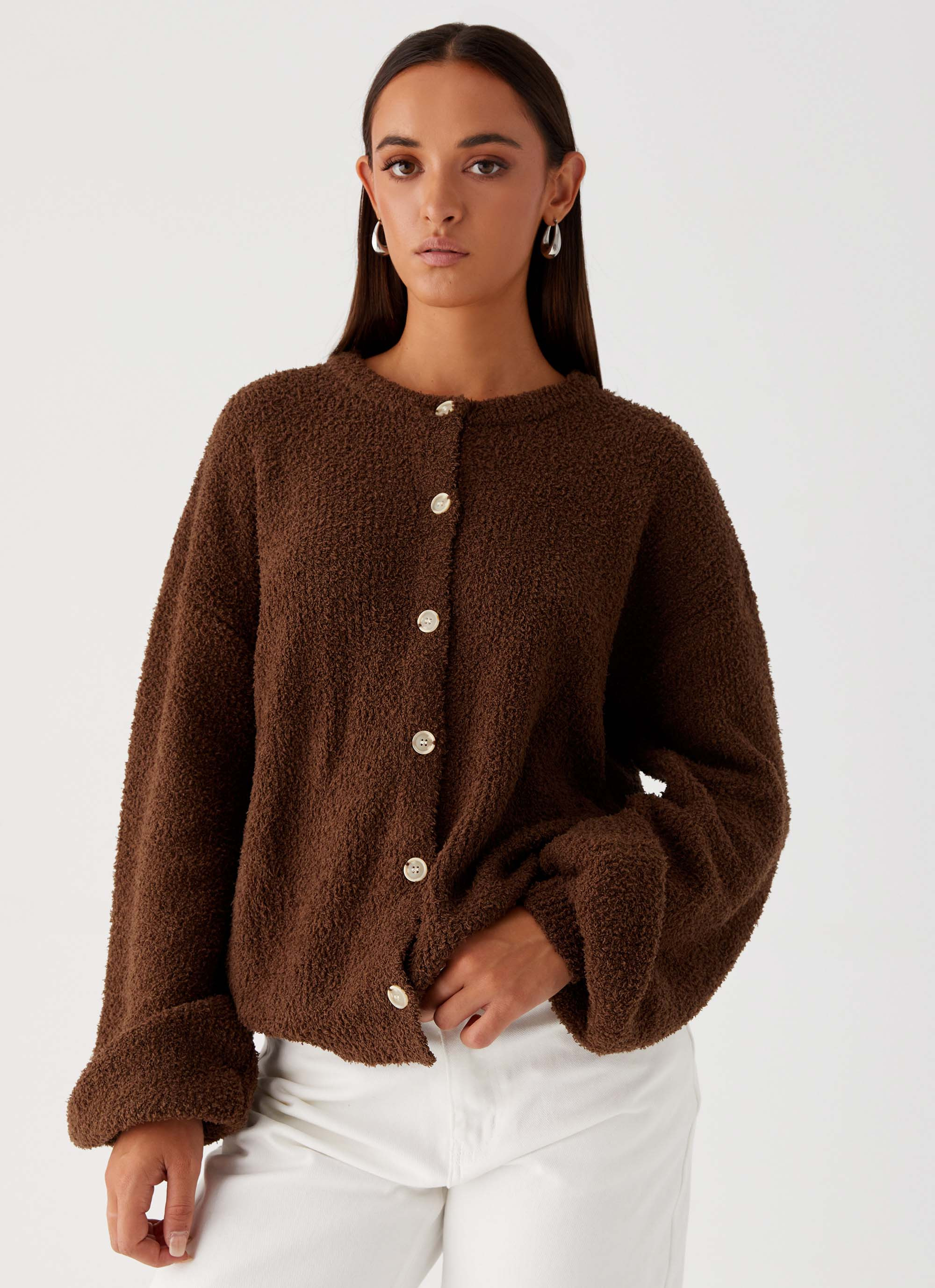Gracie Oversized Knit Cardigan - Brown | Peppermayo (Global)