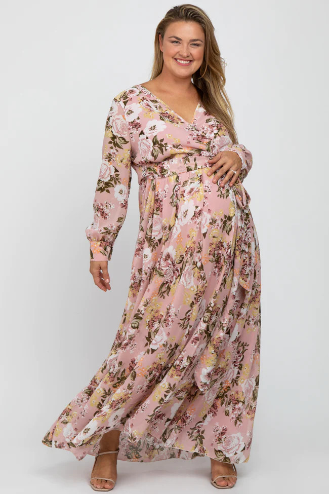 Pink Floral Chiffon Maternity Plus Maxi Dress | PinkBlush Maternity