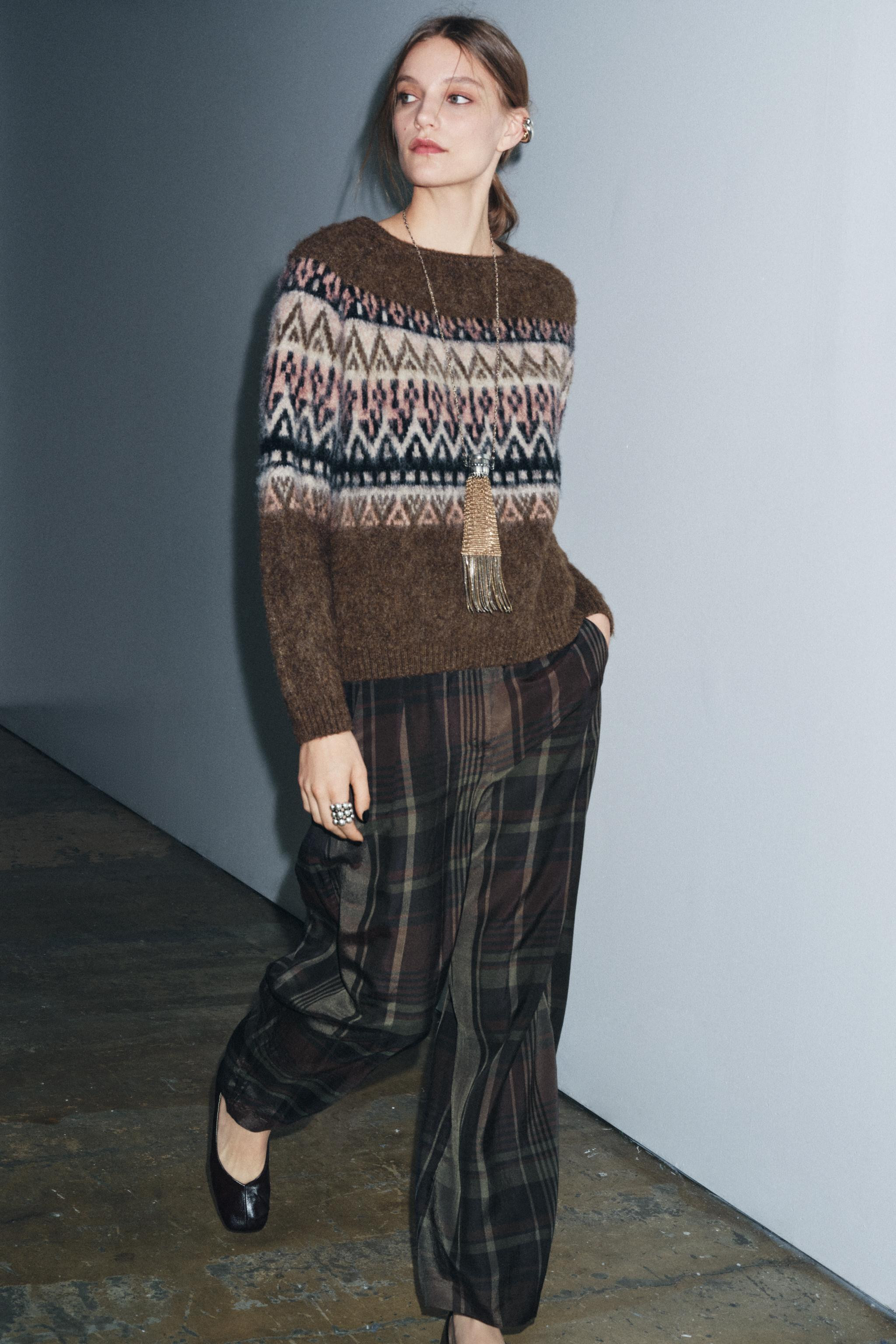 BRUSHED EFFECT JACQUARD KNIT JUMPER | Zara US