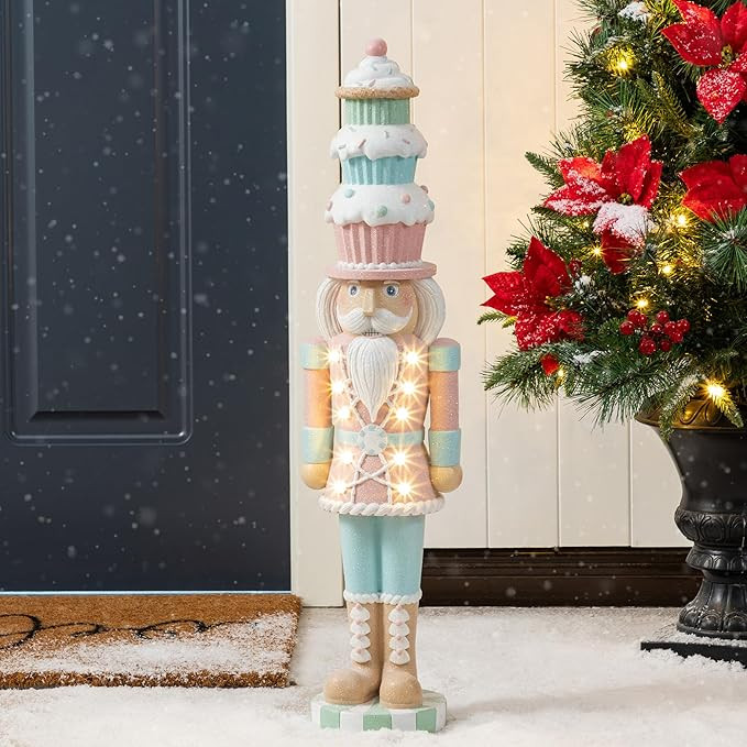 Glitzhome Christmas Nutcrackers Figures Decorations, 28" H Lighted Macaron Pink and Blue Resin Xm... | Amazon (US)