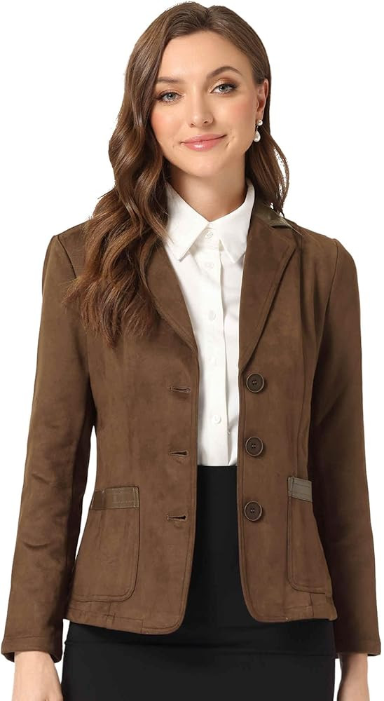Allegra K Faux Suede Blazer for Women Lapel Collar Button Front Long Sleeve Jacket Casual Office ... | Amazon (US)