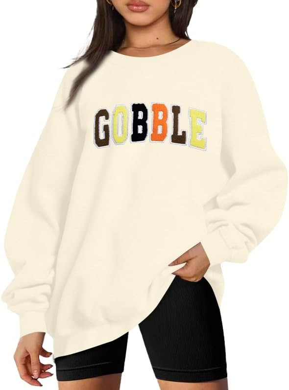 VILOVE Thanksgiving Sweatshirt Womens Glitter Patch Gobble Shirt Colorful Letter Print Long Sleev... | Amazon (US)
