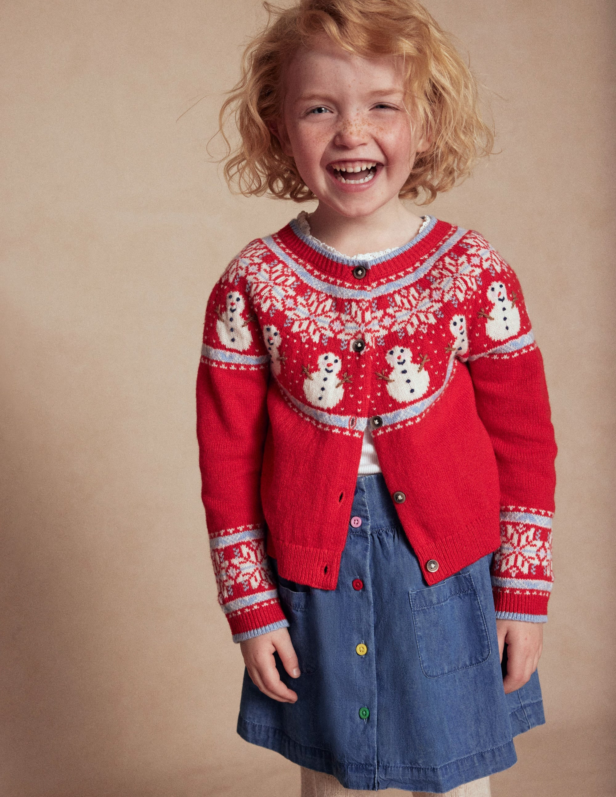 Edie Fair Isle Cardigan-Poppy Red Snowman | Boden (US)