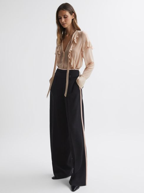 Reiss Black/Pink Lina High Rise Wide Leg Trousers | Reiss UK
