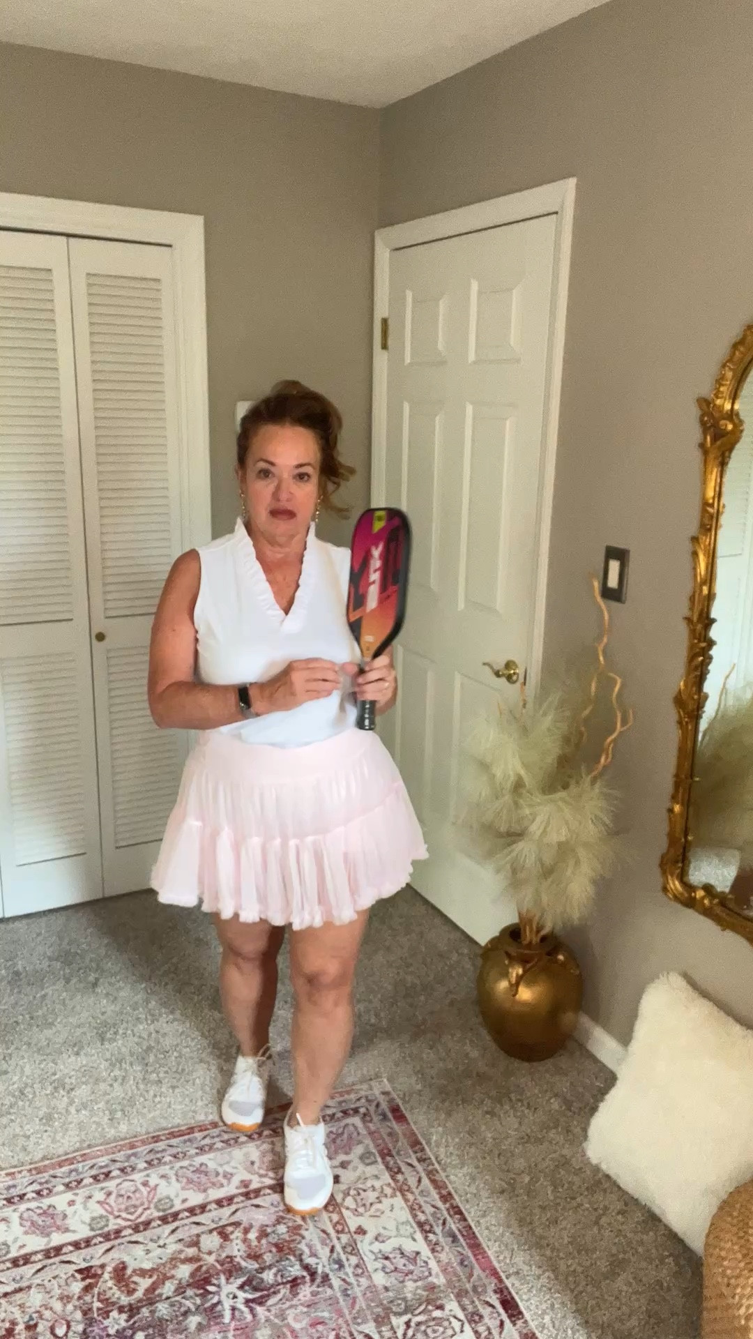 The absolute prettiest dancer pickleball skirt! The ruffles! It is so adorable!
Thr sleeveless tank with the ruffle trim v neck matches it perfectly! My new favorite sports look. Both areAvailable in many colors!

#LTKdayinmylife #LTKActive #LTKfitnessgoals