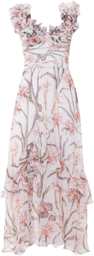 Amazon.com: PATBO, Botanic Retro Flutter Maxi Dress, 6, Off-White : Amazon Luxury | Amazon (US)