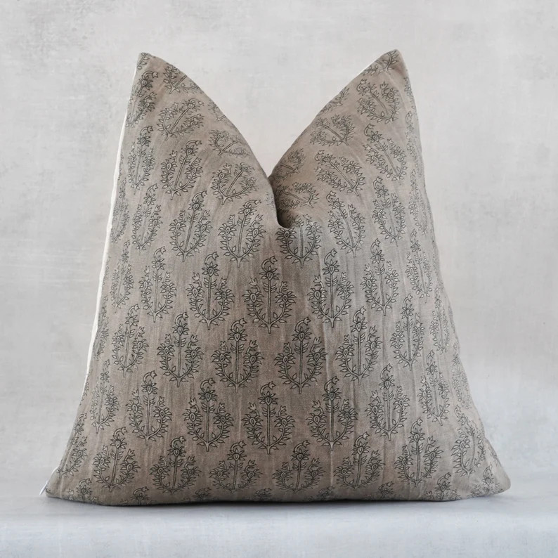 Brown Grey Throw Pillow Cover | Indian Hand Block Print Pillow Cover | Floral Pillow Cover | New ... | Etsy (US)