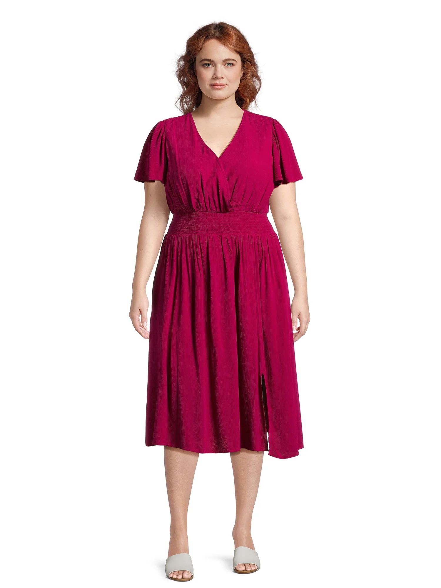 Terra & Sky Women's Plus Size Surplice Midi Dress, Sizes 0X-5X | Walmart (US)