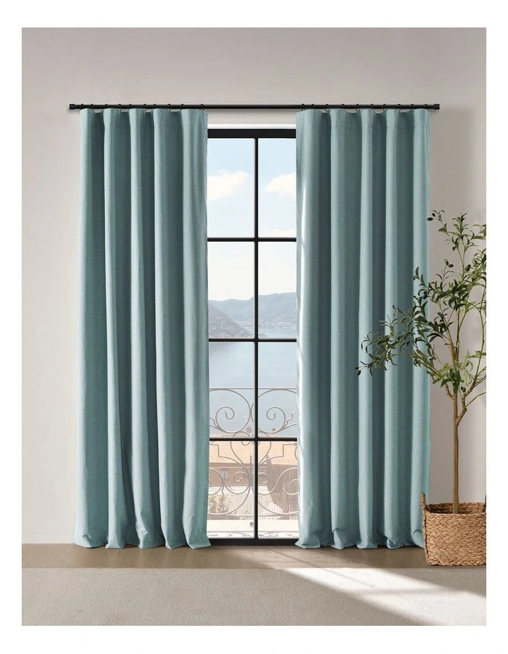 Bennett Faux Linen Blockout Multi Header Curtain 90x223cm Twin Pack in Dusty Blue | Myer
