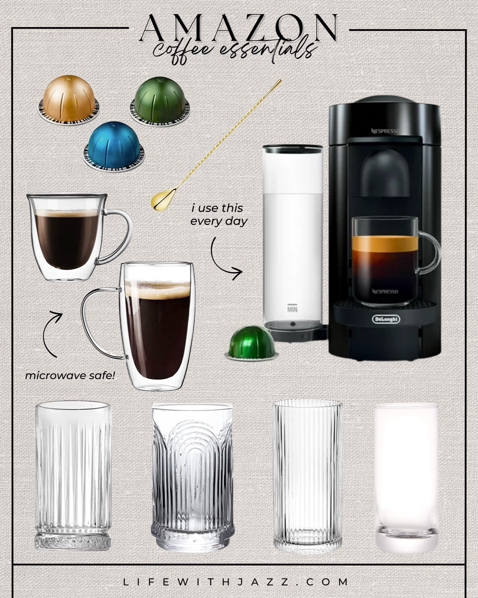 Coffee essentials from Amazon // great gift ideas for coffee lovers! 

• nespresso machine is 20% off 

Gift guide / coffee / nespresso / glasses / at home / Amazon 

#LTKhome #LTKGiftGuide