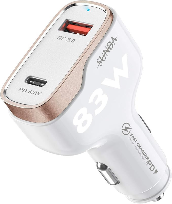 SUNDA 83W Dual Ports USB C Fast Car Charger, PD 65W Type C Phone Laptop Quick Charge Compatible w... | Amazon (US)
