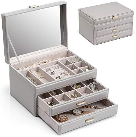 Vlando Jewelry Boxes for Women Faux Leather Large-Capacity Jewelry Organizer Mirror Jewelry Box f... | Amazon (US)