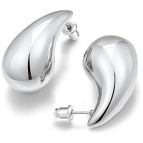 Silver Tear Drop Earrings Jewelry for Women Water Drop Earring Teardrop Earrings Silver Chunky Hoops Big Earrings Fashion 18K | Amazon (US)