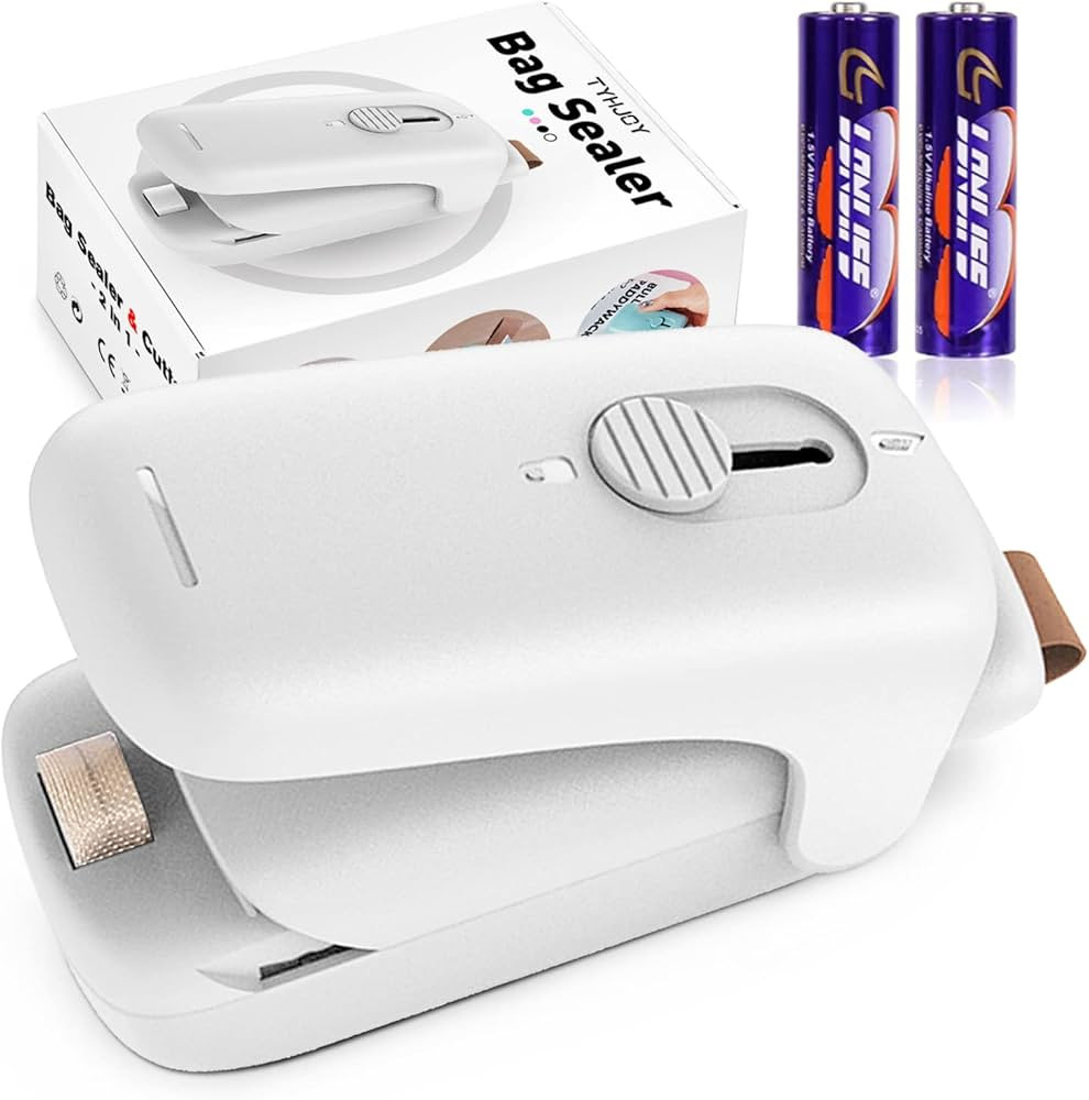 TYHJOY Mini Chip Bag Sealer, Handheld Heat Vacuum Sealer and Cutter, Portable Chip Bag Resealer M... | Amazon (US)