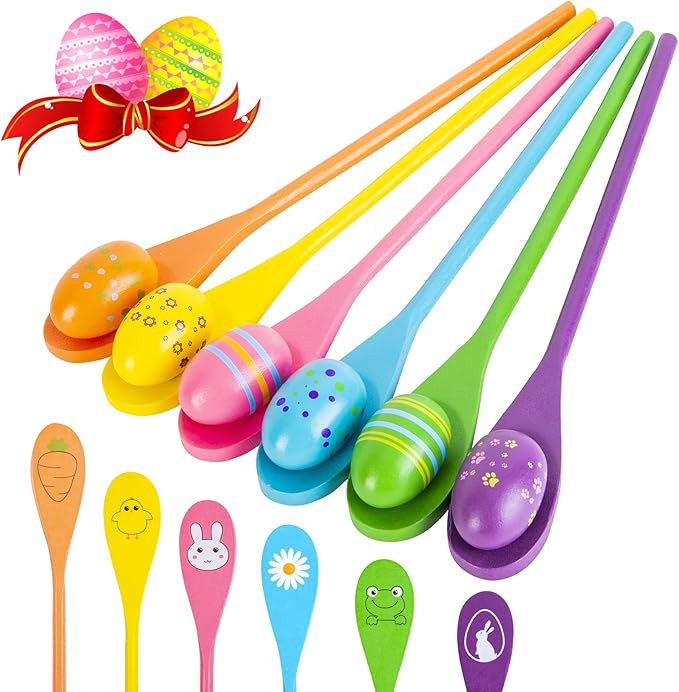 6 Players Easter Egg and Spoon Race Game Set, Easter Party Favor for Kids and Family Activity Law... | Amazon (US)