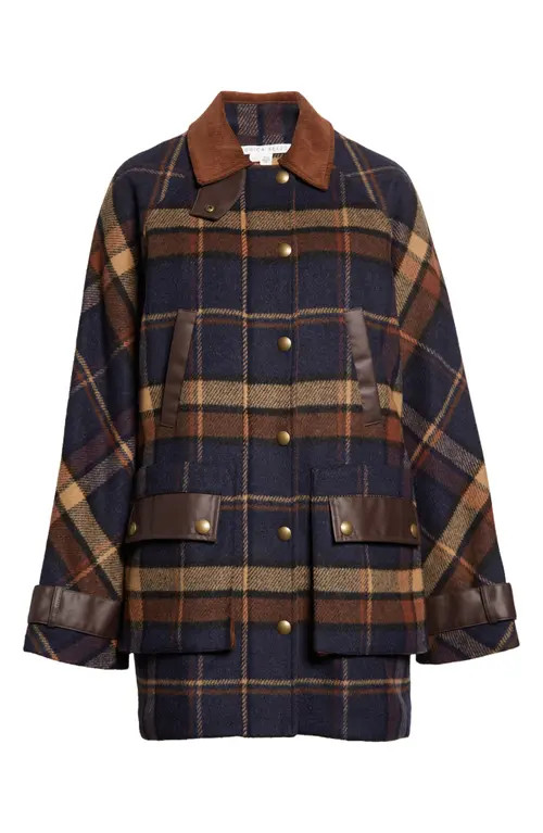 Veronica Beard Sonam Plaid Wool Blend Dickey Coat in Navy Multi at Nordstrom, Size Medium | Nordstrom